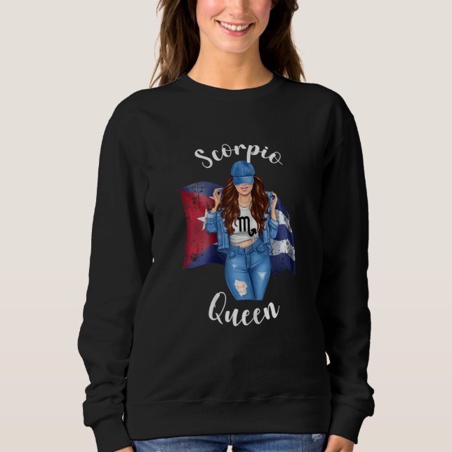 Womens Cuban Scorpio Queen Of Cuba Flag Zodiac Sym Sweatshirt (Front)