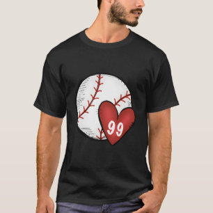Womens Custom Baseball Mum Number 99 Heart For Mum T-Shirt