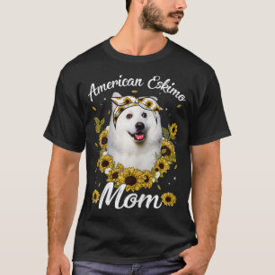 Womens Cute American Eskimo Mum Sunflower Dog Mum T-Shirt
