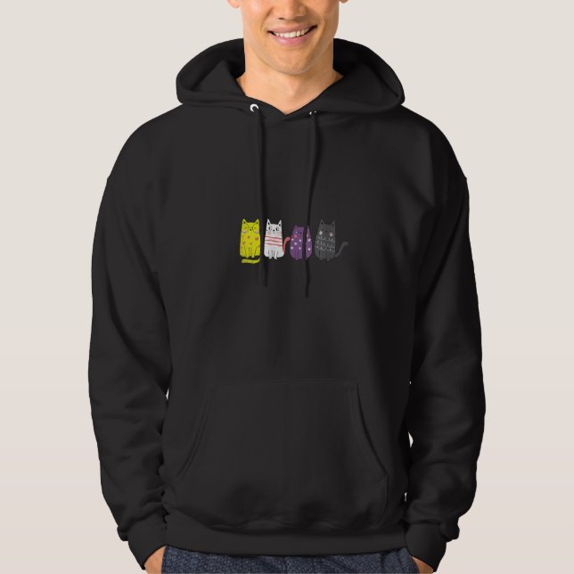 Womens Cute Animal Cat  Non Binary Pride Agender N Hoodie (Front)