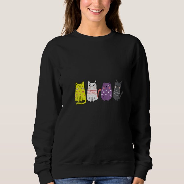 Womens Cute Animal Cat  Non Binary Pride Agender N Sweatshirt (Front)