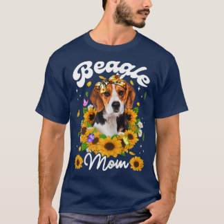 Womens Cute Beagle Dog Mum Sunflower Mothers Day  T-Shirt