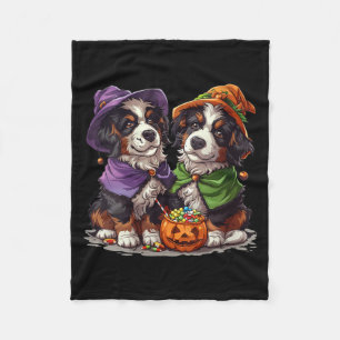 Womens Cute Bernese Mountain Dogs Witch Pumpkin Fleece Blanket