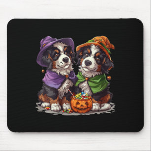 Womens Cute Bernese Mountain Dogs Witch Pumpkin Mouse Pad