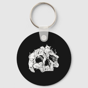 Womens Cute Black Cat Skull Kitty Skeleton Scary Key Ring