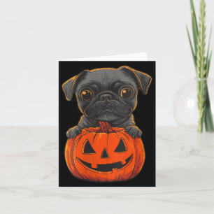 Womens Cute Black Pug Jack O Lantern Pumpkin Card