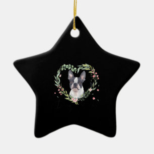 Womens Cute Boston Terrier Mum Flower Dog Lover Ceramic Ornament