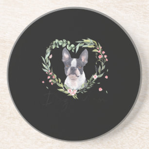 Womens Cute Boston Terrier Mum Flower Dog Lover Coaster
