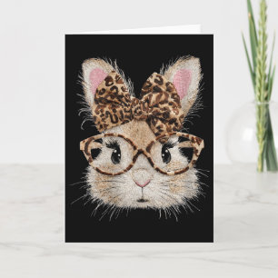 Women's Cute Bunny Rabbit Face Leopard Coquette Bo Card