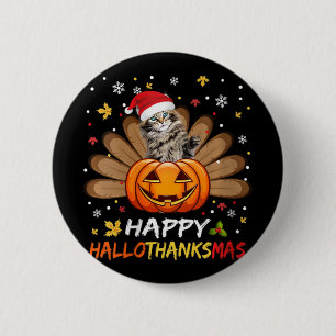 Womens Cute Cat Happy Hallothanksmas Halloween Tha 6 Cm Round Badge