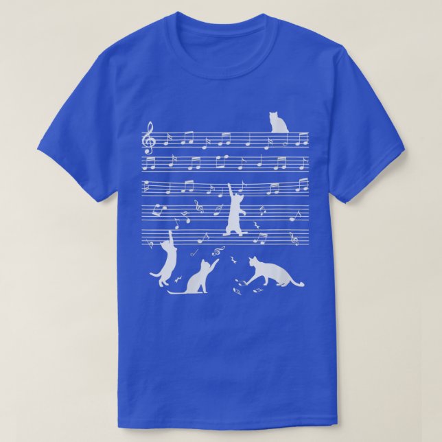 Womens Cute Cat Kitty Playing Music Note Clef Musi T-Shirt (Design Front)