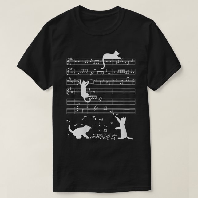 Womens Cute Cat Kitty Playing Music Note Clef Musi T-Shirt (Design Front)