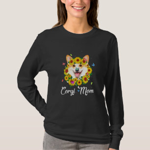 Womens Cute Corgi Mum Sunflower Dog Mum Mothers Da T-Shirt