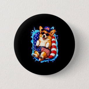 Women's cute corgi with sunglasses patriotic dog 6 cm round badge