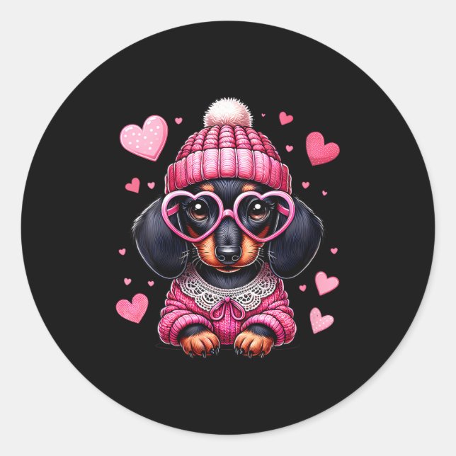 Women's Cute Dachshund Valentines Heart Dog Lover  Classic Round Sticker (Front)