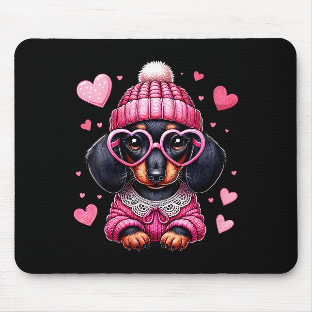 Women's Cute Dachshund Valentines Heart Dog Lover  Mouse Pad (Front)