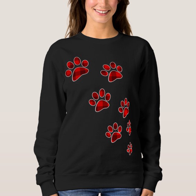 women's cute dog addict paw buffalo plaid puppy fo sweatshirt (Front)