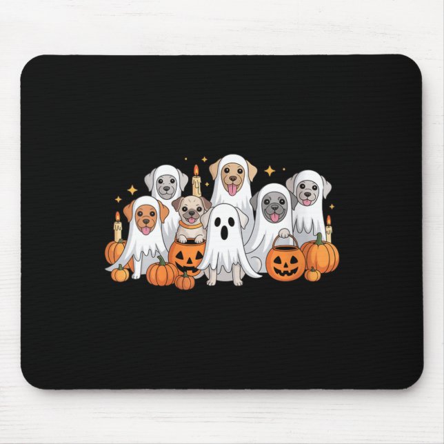 Womens Cute Dog Dressed As Ghost Funny Dog Mouse Pad (Front)