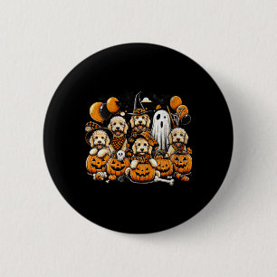 Womens Cute Ghost And Witch Goldendoodle Halloween 6 Cm Round Badge