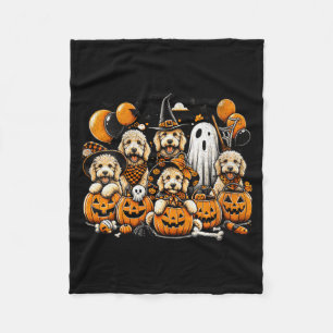 Womens Cute Ghost And Witch Goldendoodle Halloween Fleece Blanket