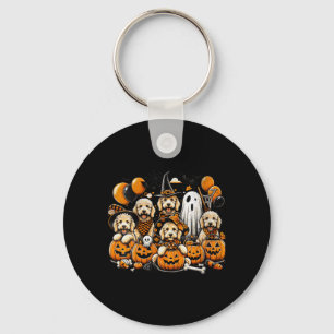 Womens Cute Ghost And Witch Goldendoodle Halloween Key Ring