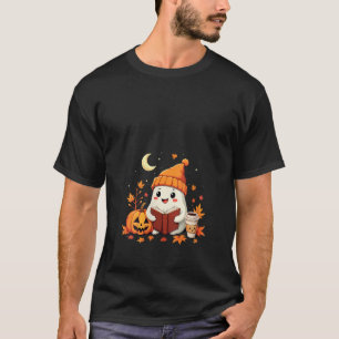 Womens Cute Ghost Reading Book Lovers Halloween Au T-Shirt