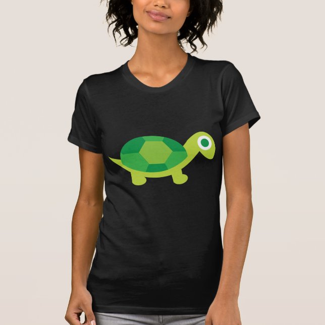 Women's Cute Green Turtle Graphic Tee Casual (Front)