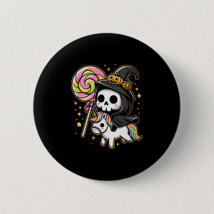 Womens Cute Grim Reaper Witch Riding Unicorn Hallo 6 Cm Round Badge
