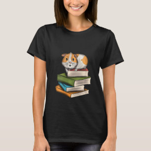 Womens Cute Guinea Pig Animals Reading Books Libra T-Shirt
