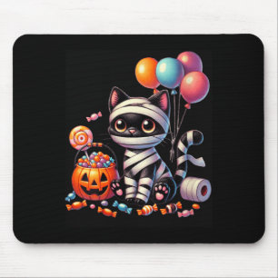 Womens Cute Halloween Black Cat Pumpkin Trick Or Mouse Pad