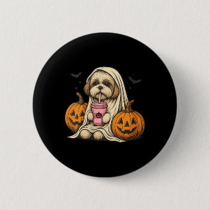 Womens Cute Halloween Dog Ghost With Pumpkins 6 Cm Round Badge