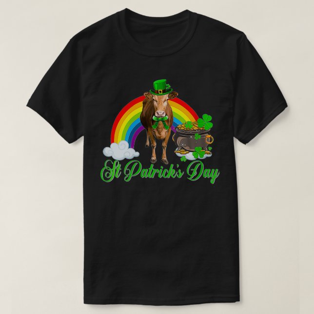 Womens Cute Irish Cow Leprechaun Shamrock St Patri T-Shirt (Design Front)