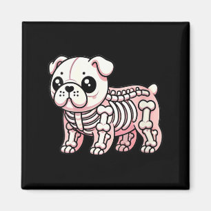 Womens Cute Kawaii English Bulldog Dog Skeleton Magnet