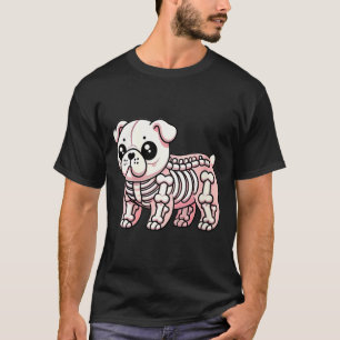 Womens Cute Kawaii English Bulldog Dog Skeleton T-Shirt