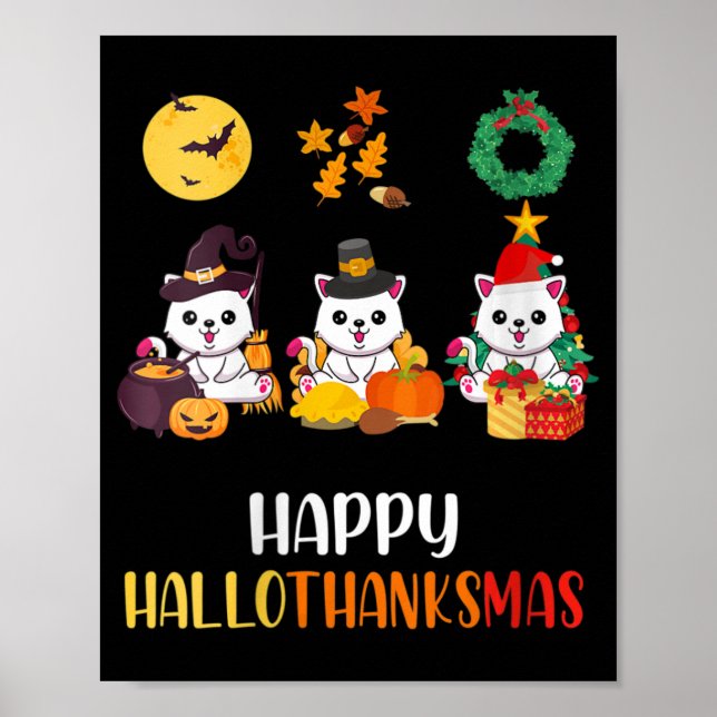 Womens Cute Kitten Halloween Cat Christmas Happy H Poster (Front)