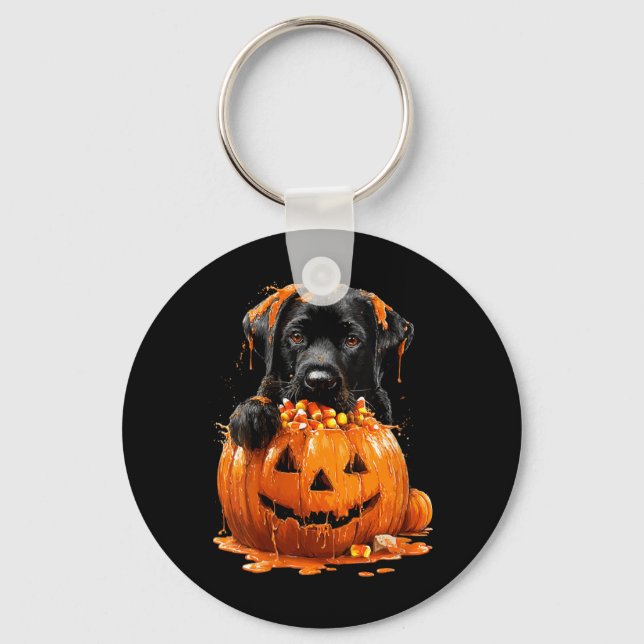 Womens Cute Labrador Dripping Pumpkin Candy Corn Key Ring (Front)