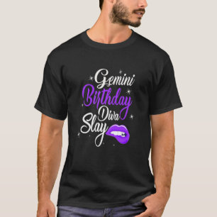 Womens Cute Lip Print Gemini Queen May June Girl B T-Shirt