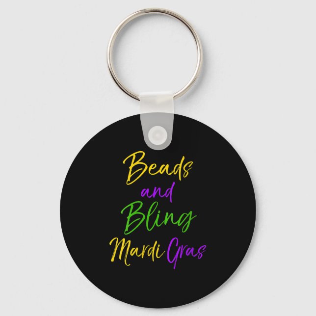 Womens Cute Mardi Gras Party Quote Gift Beads And  Key Ring (Front)