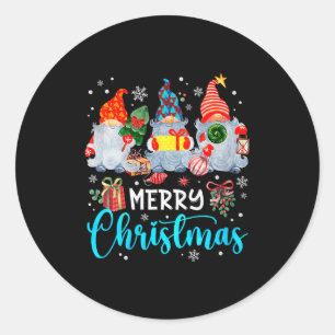 Womens Cute Merry Christmas Gnome Snowflakes Xmas Classic Round Sticker