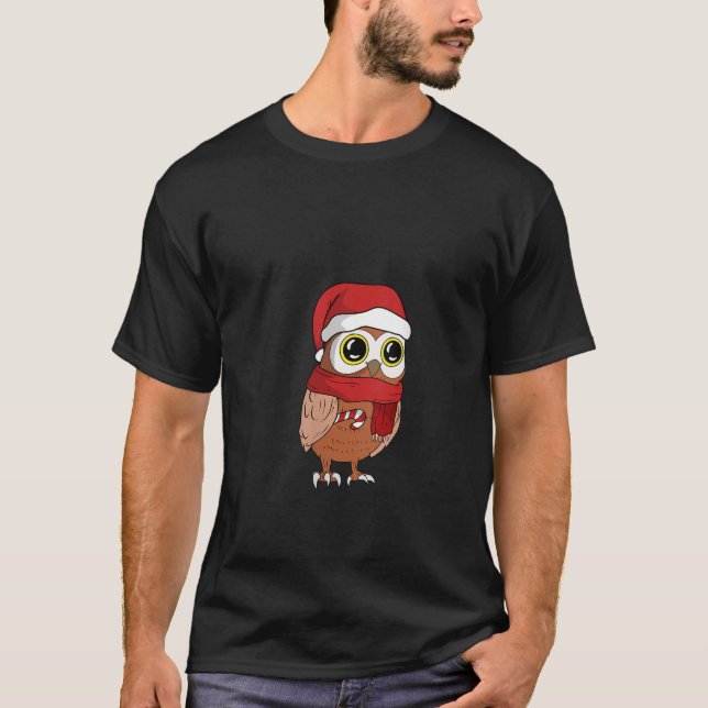 Womens Cute Owl Santa Christmas Gift with Christma T-Shirt (Front)