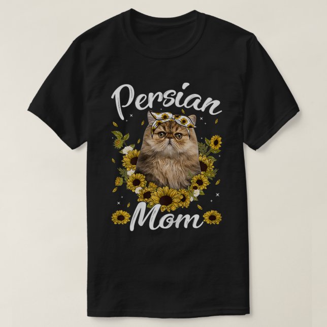 Womens Cute Persian Mum Sunflower Cat Mum Mother's T-Shirt (Design Front)