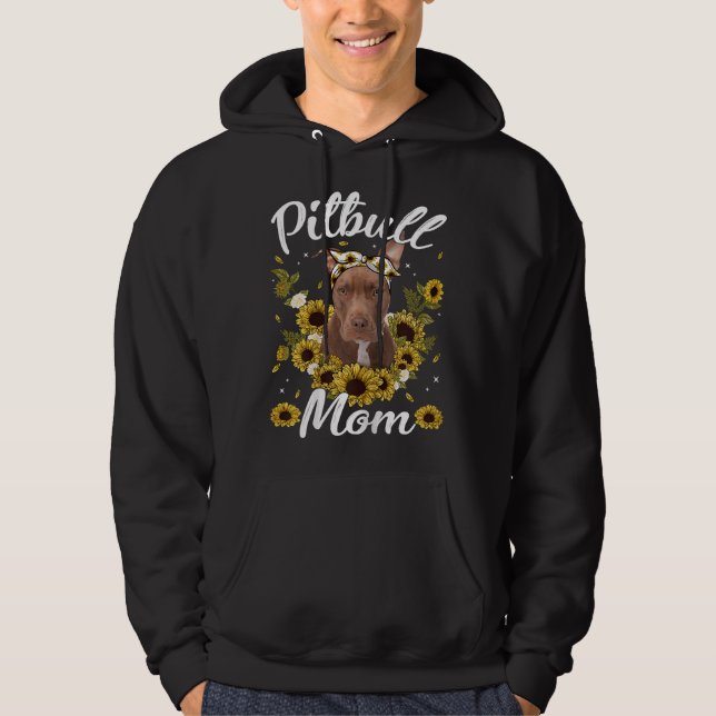 Womens Cute Pitbull Mum Sunflower Dog Mum Mother S Hoodie (Front)