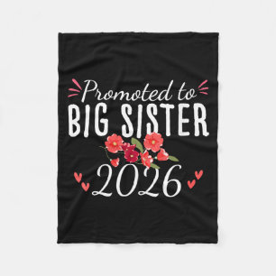 Womens Cute Promoted To Big Sister Est 2026 Floral Fleece Blanket