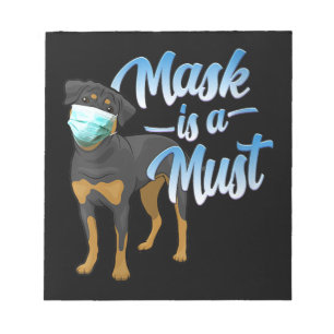 Womens Cute Rottweiler Dog with Mask - Wear a Face Notepad