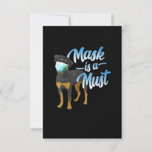 Womens Cute Rottweiler Dog with Mask - Wear a Face RSVP Card
