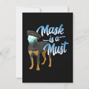 Womens Cute Rottweiler Dog with Mask - Wear a Face Thank You Card
