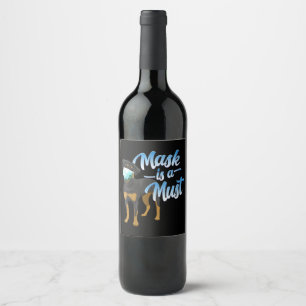 Womens Cute Rottweiler Dog with Mask - Wear a Face Wine Label