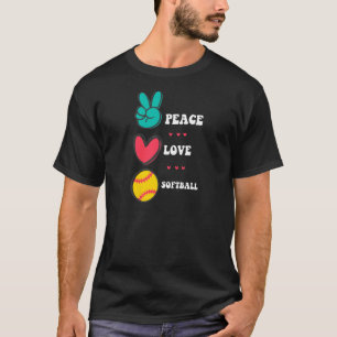 Womens Cute Sports Graphic Player Peace Love Softb T-Shirt
