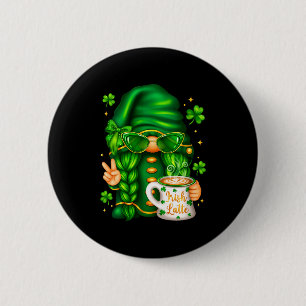 Women's cute st patricks day gnome drinking coffee 6 cm round badge