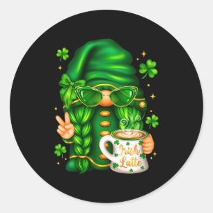 Women's cute st patricks day gnome drinking coffee classic round sticker